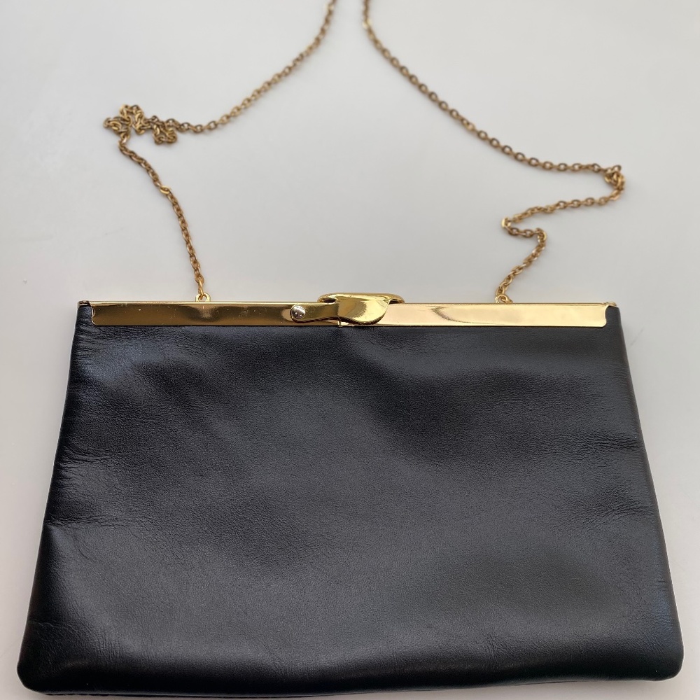 Vintage Etra  Black Leather Clutch/ Shoulder Bag